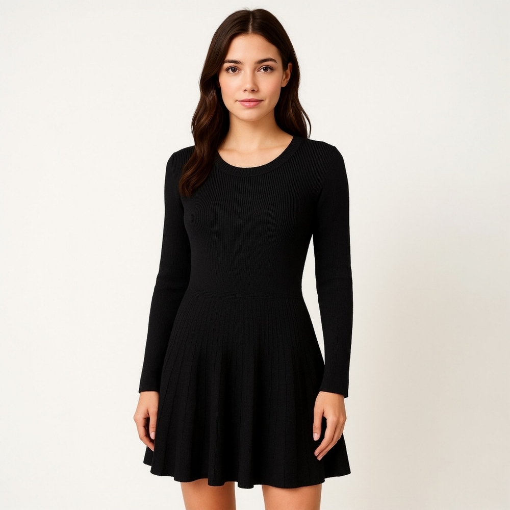 B.Boutique Women's Black Fit And Flare Heavy Sweater Dress Size Medium